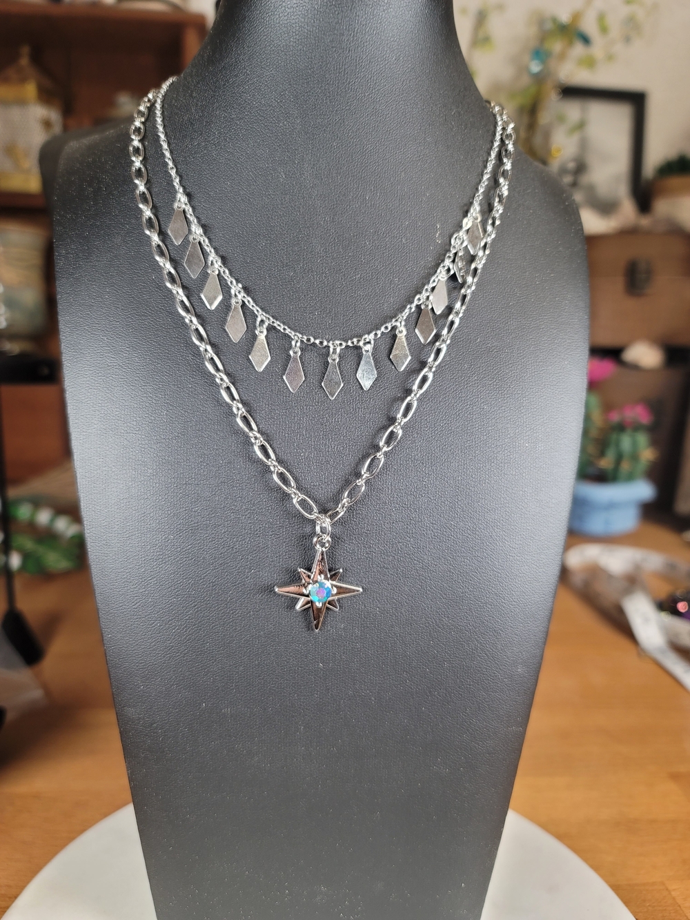 paparazzi Silver Layered Starburst Necklace with Blue Stone